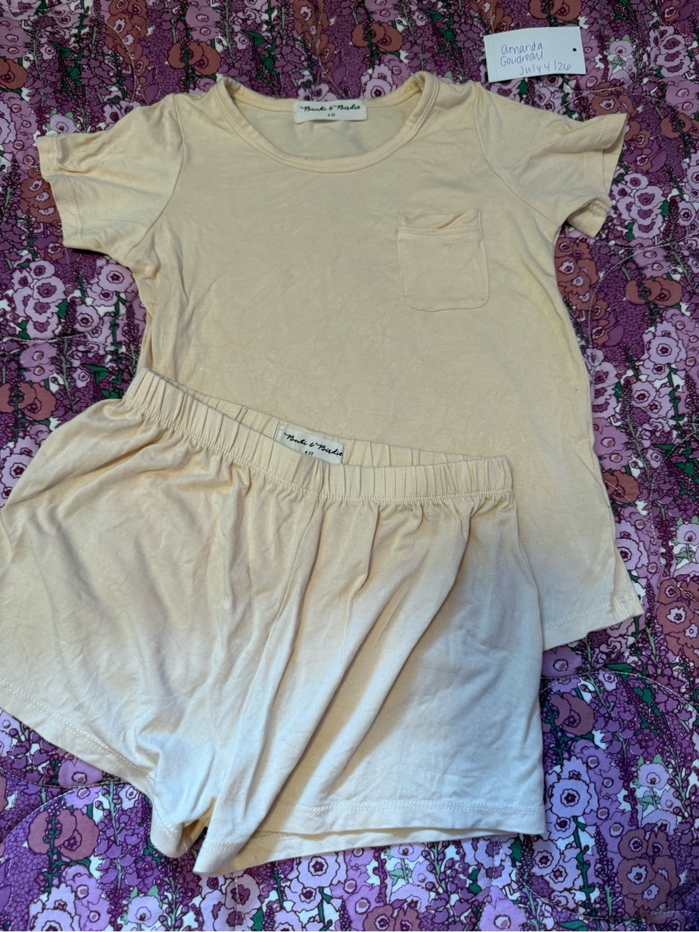 Bambi and Birdie PJ Set- Light Cream Pocket Tee and Elastic Waist Shorts - Picture 1 of 1